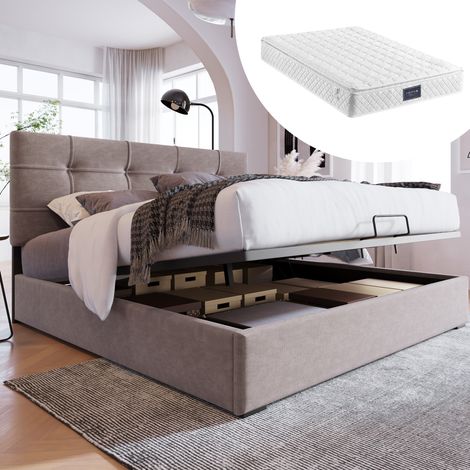 letto contenitore 140x200 testiera regolabile grigio OKMYHOME (1/5)