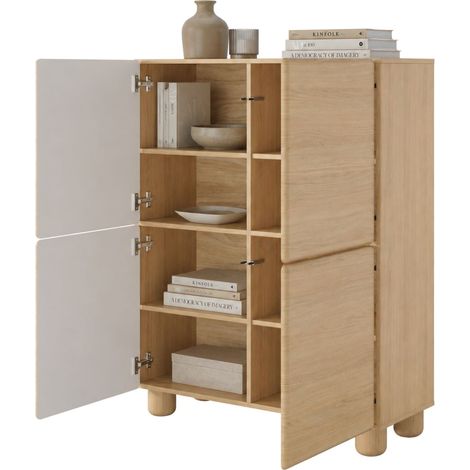 Credenza Hamola, Madia 6 Ripiani, Apertura Battente, 4 Ante, 100x38x125h cm Marrone Rovere