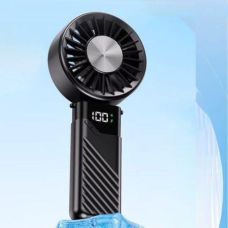 Ventilateur USB portable - 5000 mAh, pliable, petit ventilateur portatif, 5 vitesses, avec affichage numérique LED, pour bureau et extérieur, noir (1/5)