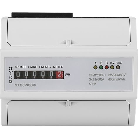 Compteur électrique numérique sur Rail Din 220V/380V, 3 phases, 4 fils, 7P, électronique, KWh 15(60)A, 1 pièce