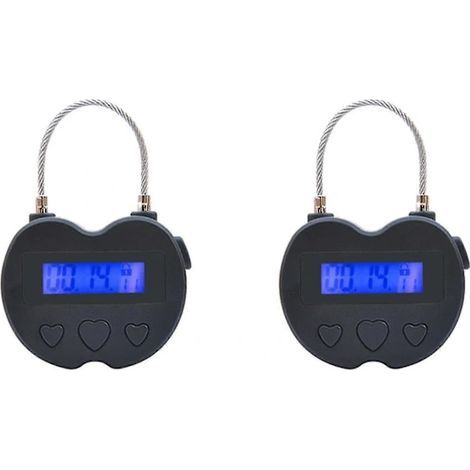 Wiederaufladbares USB-Smart-Timer-Vorhängeschloss mit LCD-Bildschirm, schwarz, 2er-Pack, ideal für Reisen, Privatsphäre und Sicherheit. (1/5)