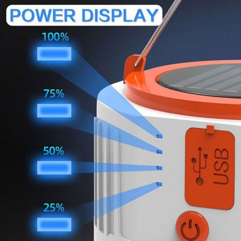Lampe Solaire - Lampe De Camping Rechargeable Avec Fonction Batterie Externe - Étanche - Pour Camping Randonnée Urgence - 1 Pièce (1/5)