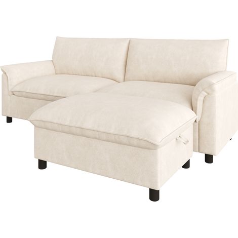 Divano angolare modulare in ciniglia beige con pouf mobile MODENUIT (1/5)
