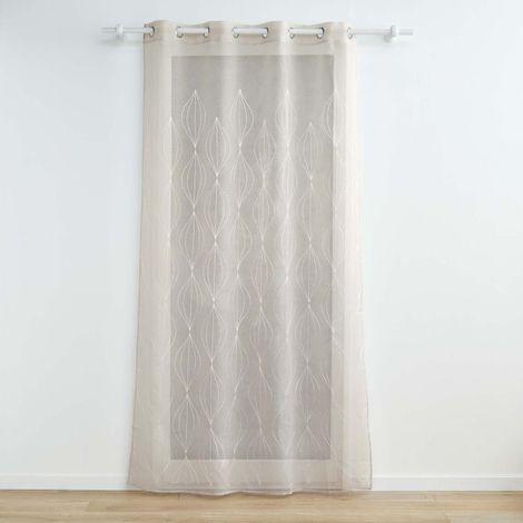 Rideau Voilage à Œillets Brodés "Galactee" 140x240cm Taupe (1/5)