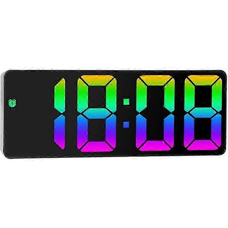 Réveil numérique LED avec fonction snooze, affichage de la température et de l'heure, grand format, finition miroir, couleur 04 (1/5)
