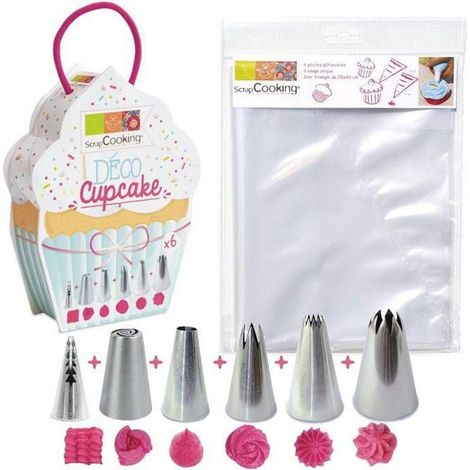 6 douilles et 6 poches à douilles jetables pour Cupcakes