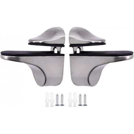 2pcs Support d'étagère en verre argent brossé réglable en 2 parties et supporte des étagères en bois/verre de 3 à 21 mm d'épaisseur-Étagère murale (1/4)