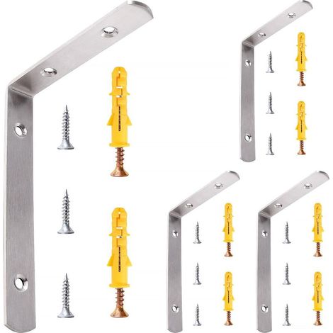 4 Pièces 110x150x20x3 mm Supports d'Étagère de L Équerre, Équerre de Coin en Acier Inox, Support de 90 Degrés, Support Charge Lourde, avec Vis, pour Étagère (1/5)