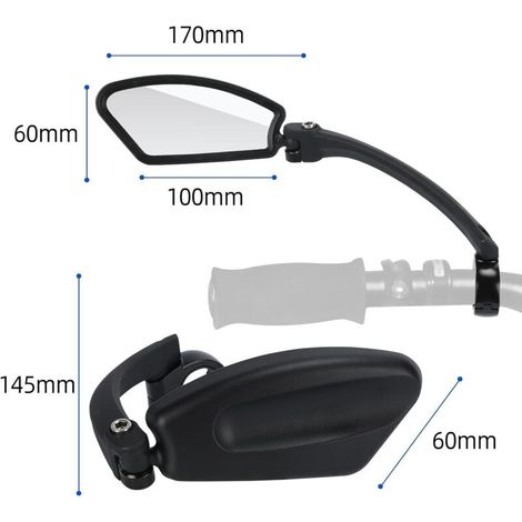 Rétroviseur de vélo, rétroviseur gauche rotatif à 360° pour guidons de 21 à 26 mm (VTT, moto, vélo électrique)