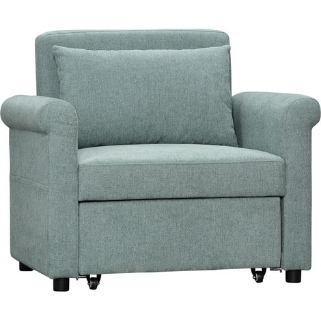 Poltrona Letto Singolo Salvaspazio Reclinabile su 4 Livelli con Seduta Imbottita, 96x84.5x87.5cm, Verde