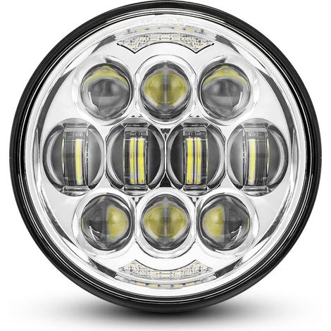 DOT approuvé 80W 5-3/4" 5,75" rond LED projecteur phare compatible avec Dyna Street Bob Super large glisse bas rider nuit tige train Softail Deuce personnalisé Sportster fer 883, argenté