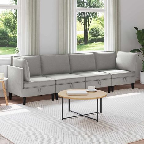 Juego de muebles de salón 4 pcs Gris claro Tela