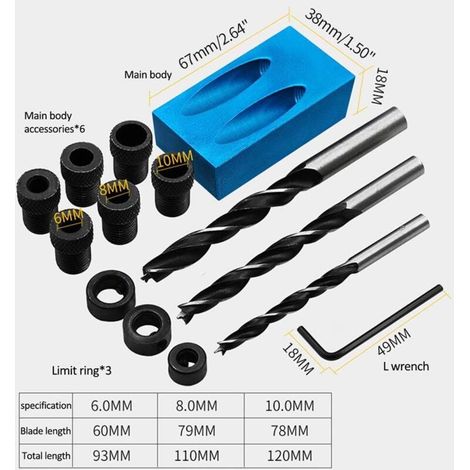 Kit de gabarit de trou de poche 14 pièces - Angle de localisation de poinon à 15° Outil de travail du bois Trou de vis Positionneur de gabarit Kit de perage Pinces de gabarit pour le travail du bois - (1/4)