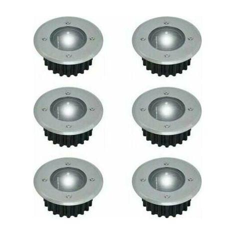 6 spots encastrés LED solaires au sol - Diamètre 85 mm - Usage extérieur, résistants au piétinement - Surface en acier inoxydable - Lampe (1/4)