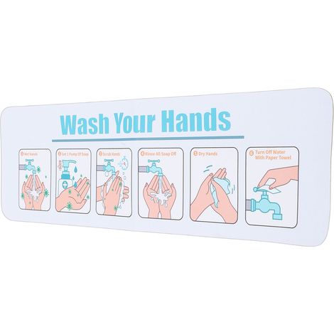 Panneau autocollant imperméable consigne hygiène mains 15x4,3 pouces avec guide pas à pas facile à décoller pour école restaurant maison (1/5)