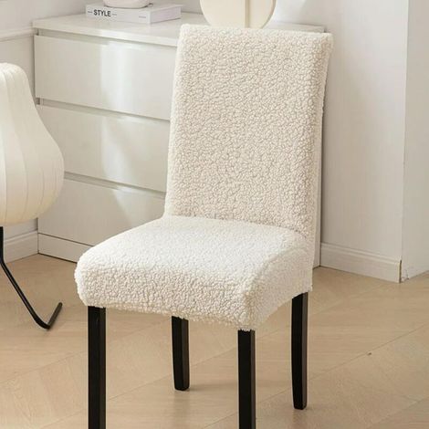 JSSEVN - White chair cover, suitable for chair backs from 42 to 52 cm, a dining chair cover and a stool cover. (1/5)