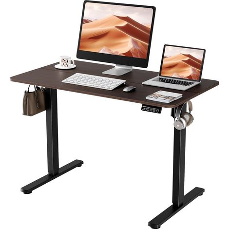 Elektrischer Schreibtisch 110x60cm höhenverstellbar mit Walnuss Tischplatte (1/5)