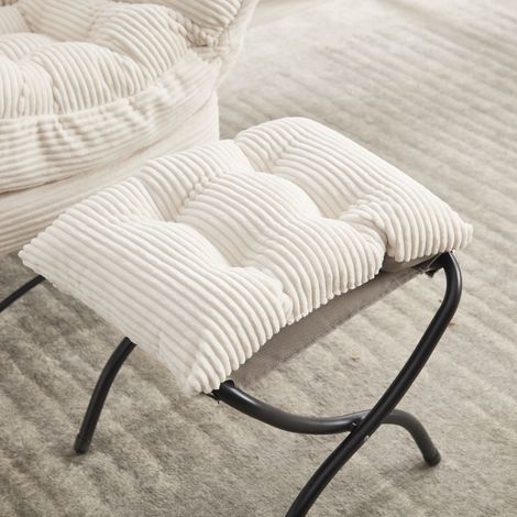 Fauteuil relax avec pouf, moderne lounge à bras et poche latérale, chaise rembourrée de lecture avec repose-pieds pour petit espace, fauteuil d'angle blanc (1/5)