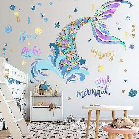 Stickers muraux queue de sirène, citations pour chambre de bébé fille (1/5)