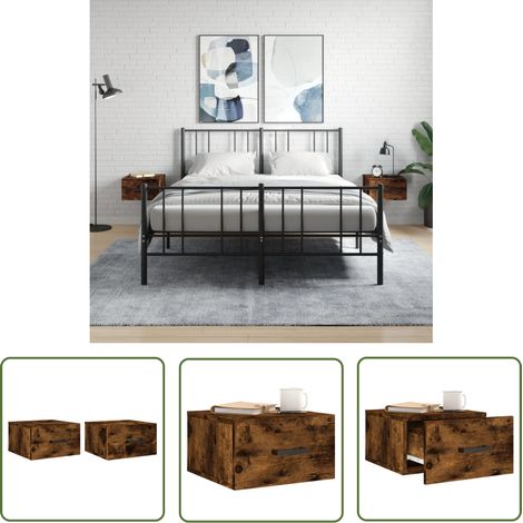 The Living Store Tables de chevet murales 2 pcs chêne fumé 35x35x20 cm - Table De Chevet Murale - Meuble De Rangement Mural - Étagère Murale - Commode Murale - Déco Murale (1/5)