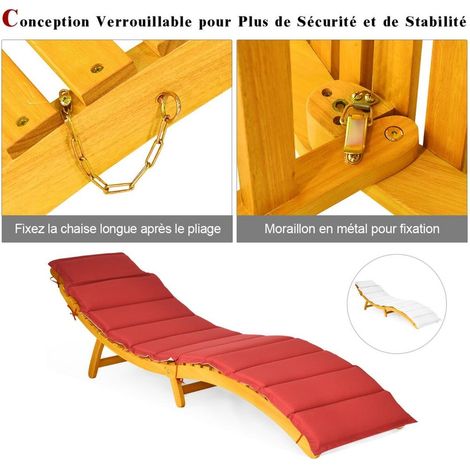 Pour se détendre dehors, bain de soleil pliable en acacia avec forme S ergonomique et coussin double face (1/5)