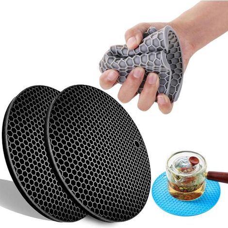 Sous-verre en silicone, dessous de plat, manique multifonctionnel résistant à la chaleur, maniques rondes durables, casseroles 8pcs (1/5)