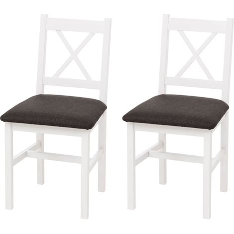 [NON UTILIZZATO] Set di 2 sedie da sala da pranzo HHG-601, schienale alto, soggiorno cucina, legno massello, bianco, cuscini nero