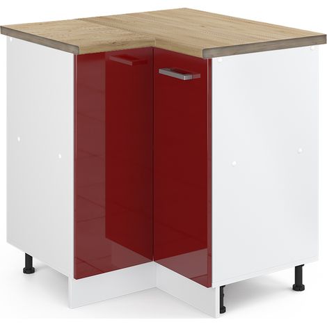 Armario de esquina R-Line, Rojo Burdeos alto brillo, 75.6 cm , ET Roble, Vicco