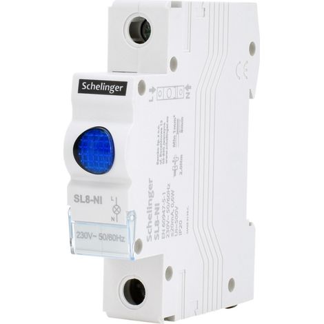 Indicateur LED SL8 Bleu - Rail DIN - 0,6W - 230V AC - IP20 - 81x69x17mm (1/5)