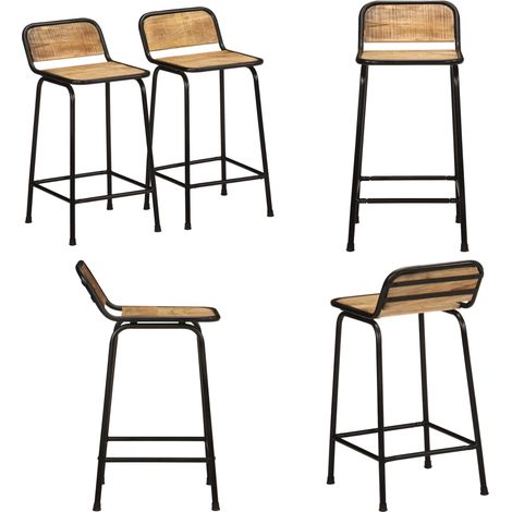 vidaXL Tabourets de bar lot de 2 bois massif manguier brut (1/5)