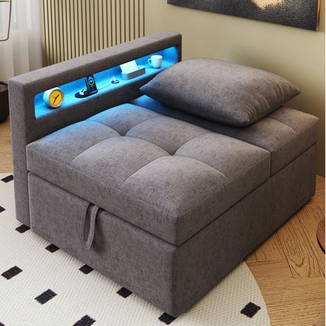 Schlafsofa 177x68x65 cm dunkelgrau aus Leinen mit LED, USB-C und verstellbarer Rückenlehne (1/5)