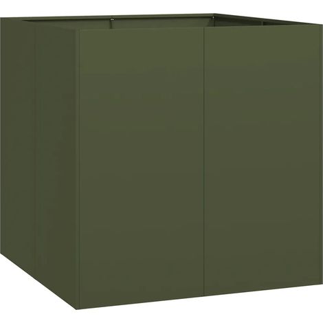 Macetero cuadrado moderno con base abierta para balcón o jardín 80 x 80 x 80 cm fabricado en acero verde oliva 020051566 (1/5)