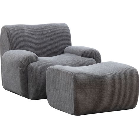 Fauteuil en chenille gris avec repose-pieds, mousse haute résilience 30D, ensemble deux-en-un sans montage pour salon et petits espaces (1/5)
