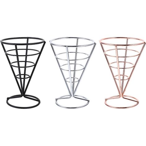 Lot de 3 supports à frites en forme de cornet, paniers ajourés créatifs pour aliments frits et porte-glaces-15X10X10CM (1/4)