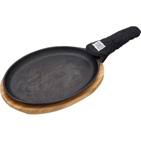 KitchenCraft: World of Flavours - Set per fajita con piastra in ghisa, tagliere in ghisa, tagliere in legno e guanti con manico, confezione regalo, 41 x 19 x 5 cm (1/3)