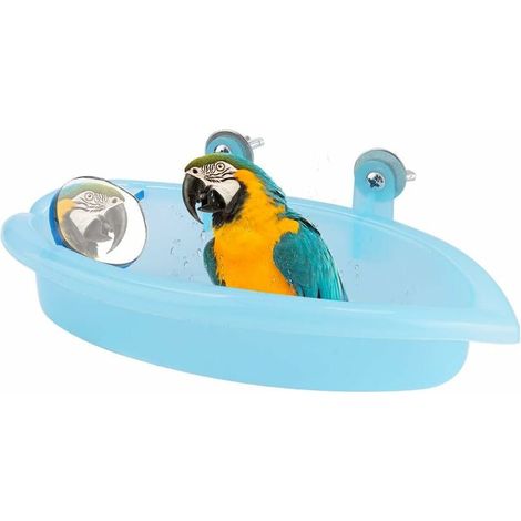 Baignoire pour perroquet, boîte de douche avec miroir, jouet de bain suspendu, accessoires pour cage (bleu)