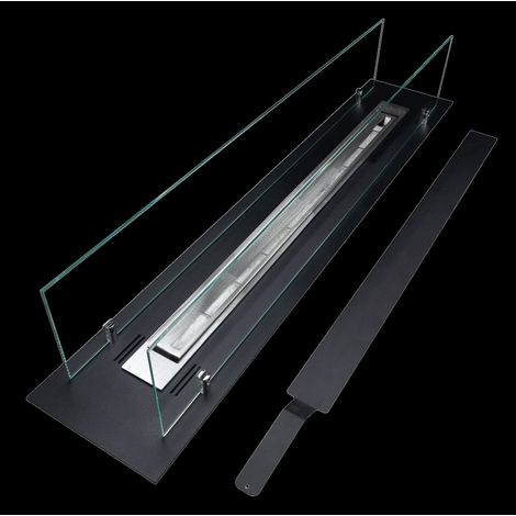 Quemador de chimenea de bioetanol de acero con vidrios 100x21x19,4 cm