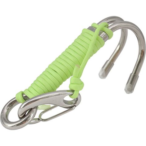 Tauchhaken aus Edelstahl 316, Doppelhaken, Doppelflusshaken, Sicherheitsseil, seewasserbeständig, Doppelflusshaken für Boote und Yachten - Hellgrünes, leuchtendes Neunkern-Paracord - (1/4)
