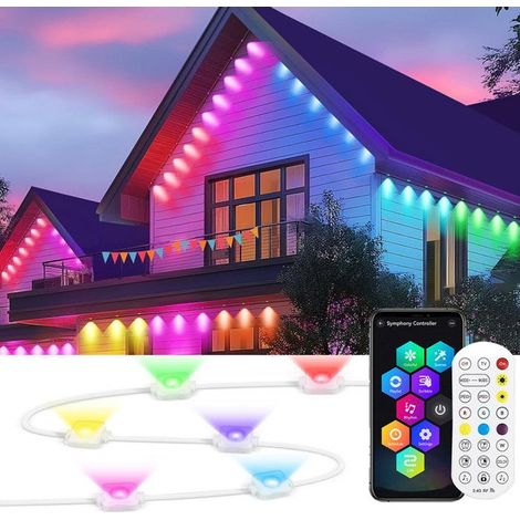 Rosnek Permanente Lichterkette für den Außenbereich, wasserdichte RGBICW-Deckenbeleuchtung, mit Bühnenmodus, geeignet für Partys, 15 Meter, 30 LED-Perlen.