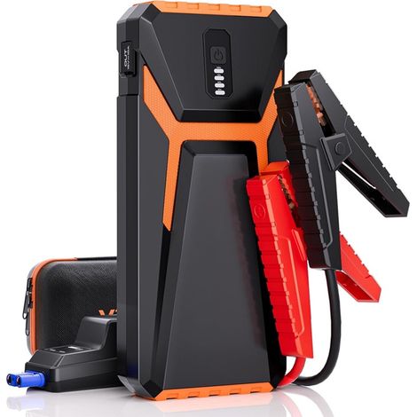 V10 3500A Booster Batterie Voiture Puissant, 12V Demarreur Batterie Voiture (Jusqu’à 9.5L Essence/7.5L Diesel), avec Intelligentes Câbles de Démarrage pour Auto, Lampe LED (3500A-Orange)