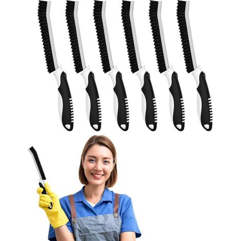 Spazzola per fughe, spazzole per la pulizia del bagno con manico ergonomico, spazzole abrasive, spazzola a setole rigide per bagno, cucina, fessure delle finestre e piastrelle (6 pezzi, nero)