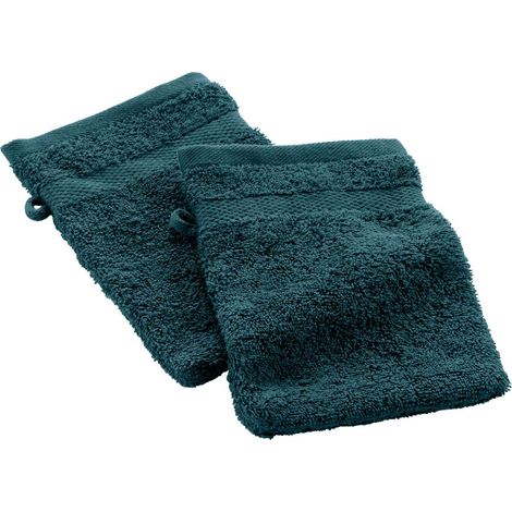 2 gants de toilette 15 x 21 cm eponge unie elegance Bleu