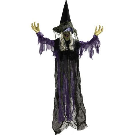 183cm Halloween Dekoration Hängende Halloween Hexe mit LED-Lichter, Soundfunktion verstellbare Arme, Mund (1/5)