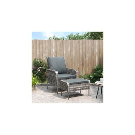 Chaise de jardin avec tabouret gris résine tressée (1/5)