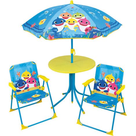 Set de jardin Baby Shark incluant 1 Table Ronde, 2 Chaises, 1 Parasol pour enfant (1/3)