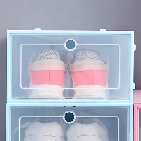 Boîte à chaussures empilable transparente épaisse pour la maison, anti-poussière, bleue, 33 x 23 x 13 cm (1/5)
