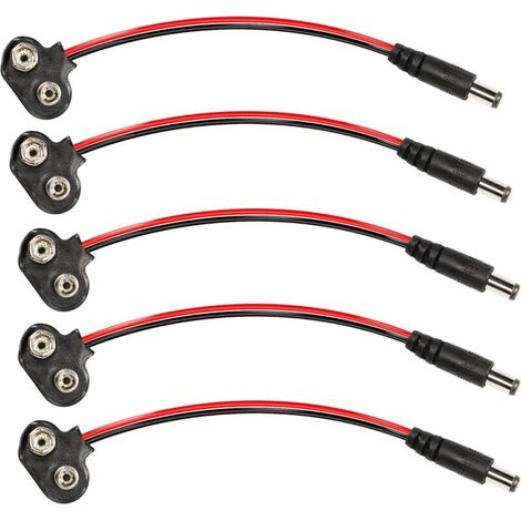 5pcs 9V Battery Connector T Type with DC Male Plug for 9V Alkaline Battery