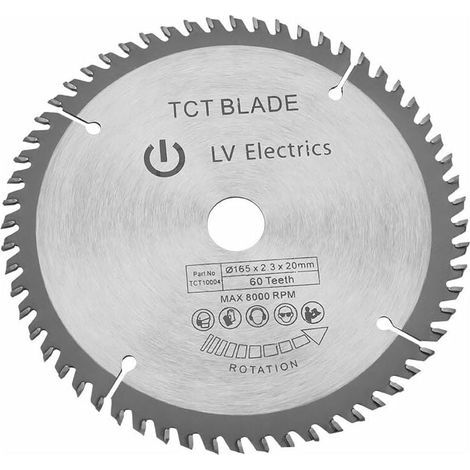 165mm TCT Lame de scie circulaire Disque de coupe rotative en argent pour la coupe du bois 60 dents + 1 anneau de réduction (1/4)