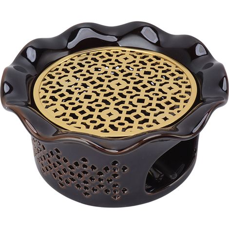 Chauffe-théière en alliage céramique avec porte-bougie chauffe-plat, dessous de plat à motif ajouré, noir, cuivre, bronze (1/5)