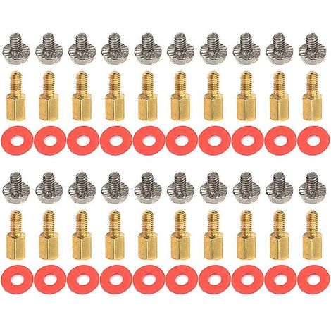 20 pièces de rehausseurs de carte mère dorés + vis + rondelles rouges pour ordinateur 6,5 mm 6-32-M3